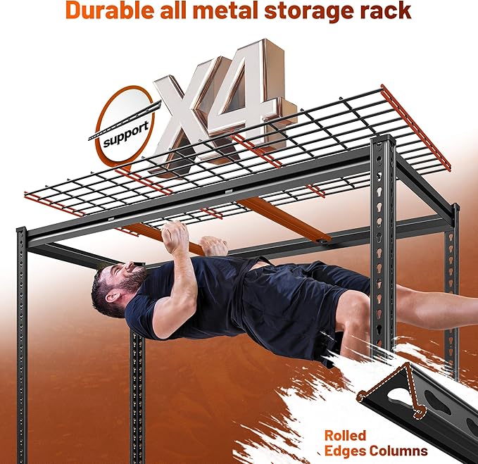 REIBII 48" W Garage Shelving 3000LBS Metal Shelving Heavy Duty Storage Shelves Adjustable Metal Shelf Industrial Pantry Shelves for Warehouse Garage Basement 48" W x 24" D x 72" H