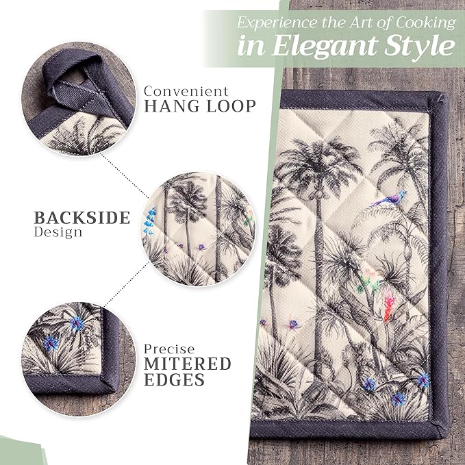 Maison d' Hermine Pot Holders 100% Cotton Heat Resistant Potholders 8" x 8" Hot Pads with Loop BBQ, Cooking, Baking, Grilling, Kitchen, Handling Hot Pans (Pack of 1, Amazonia)