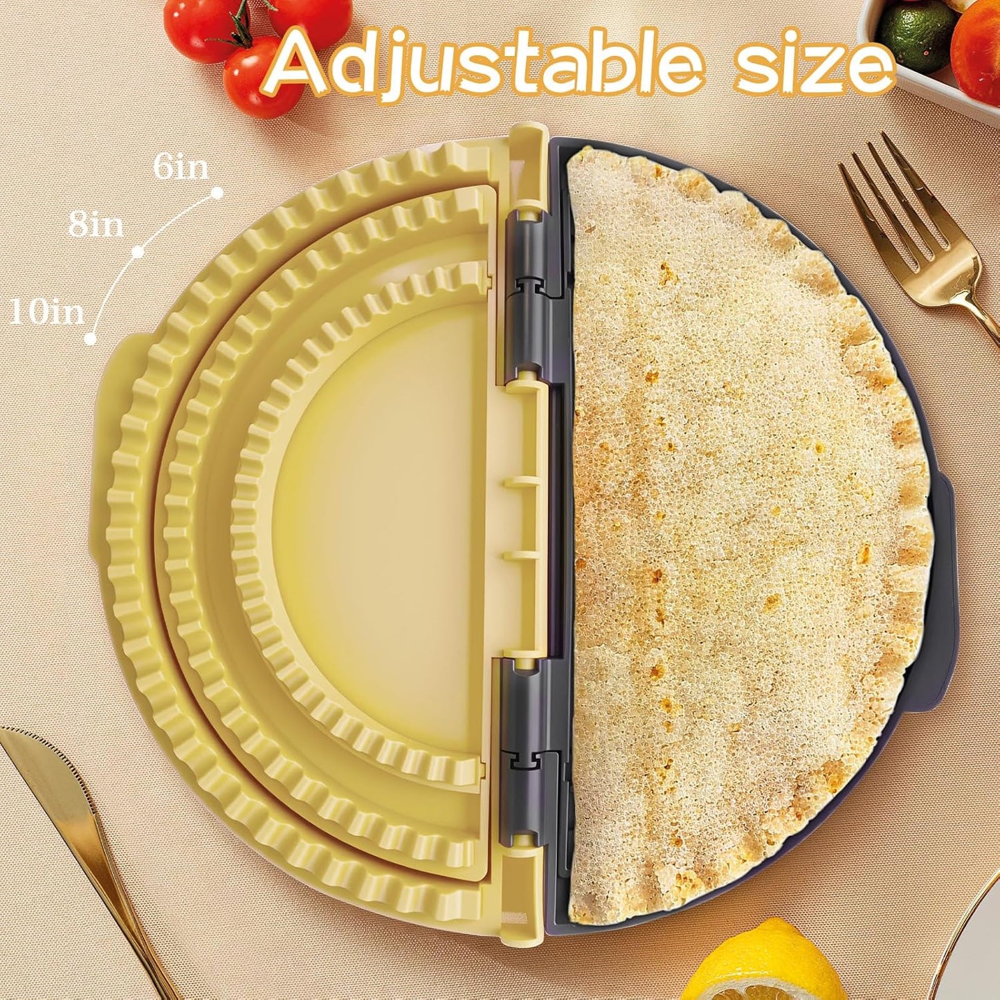 3-in-1 Tortilla Sealer, Tacos Tortilla Crimper Maker, Adjustable Size, For 6"-12" Crust, Make Sealed Quesadillas,Tacos, Burritos, Sandwich & More, BPA-Free, Dishwasher Safe, Yellow & Black