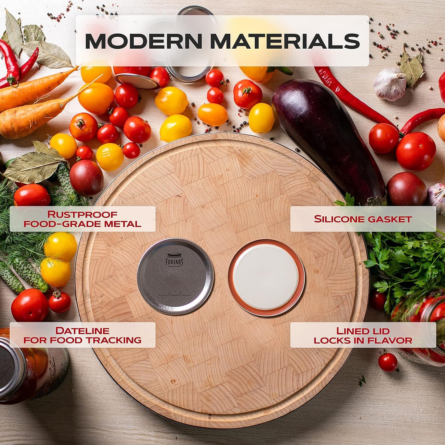 Wide Mouth Canning Lids, 50-Pack – Create Airtight Seals on Mason Jars to Preserve Food for Meal Prep & Emergency Food Storage – 3.4 In. Metal Lids with Silicone Seals – Canning Supplies by FORJARS