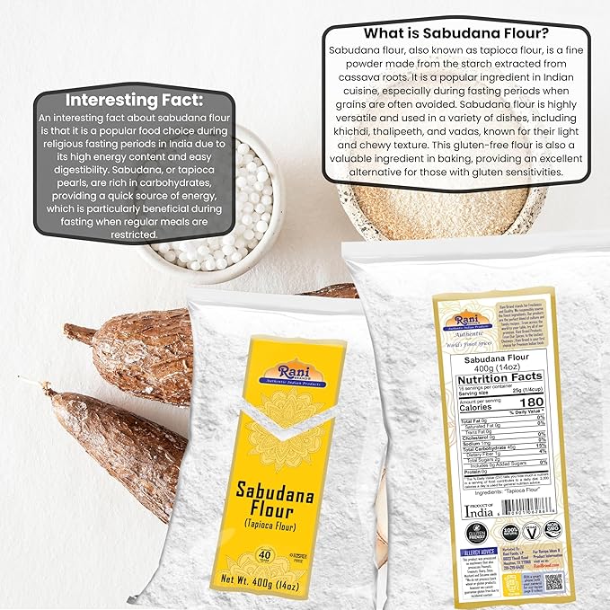 Rani Sabudana Flour (Tapioca/Sago Flour) 14oz (400g) ~ All Natural | Vegan | Gluten Friendly | NON-GMO | Kosher | Indian Origin
