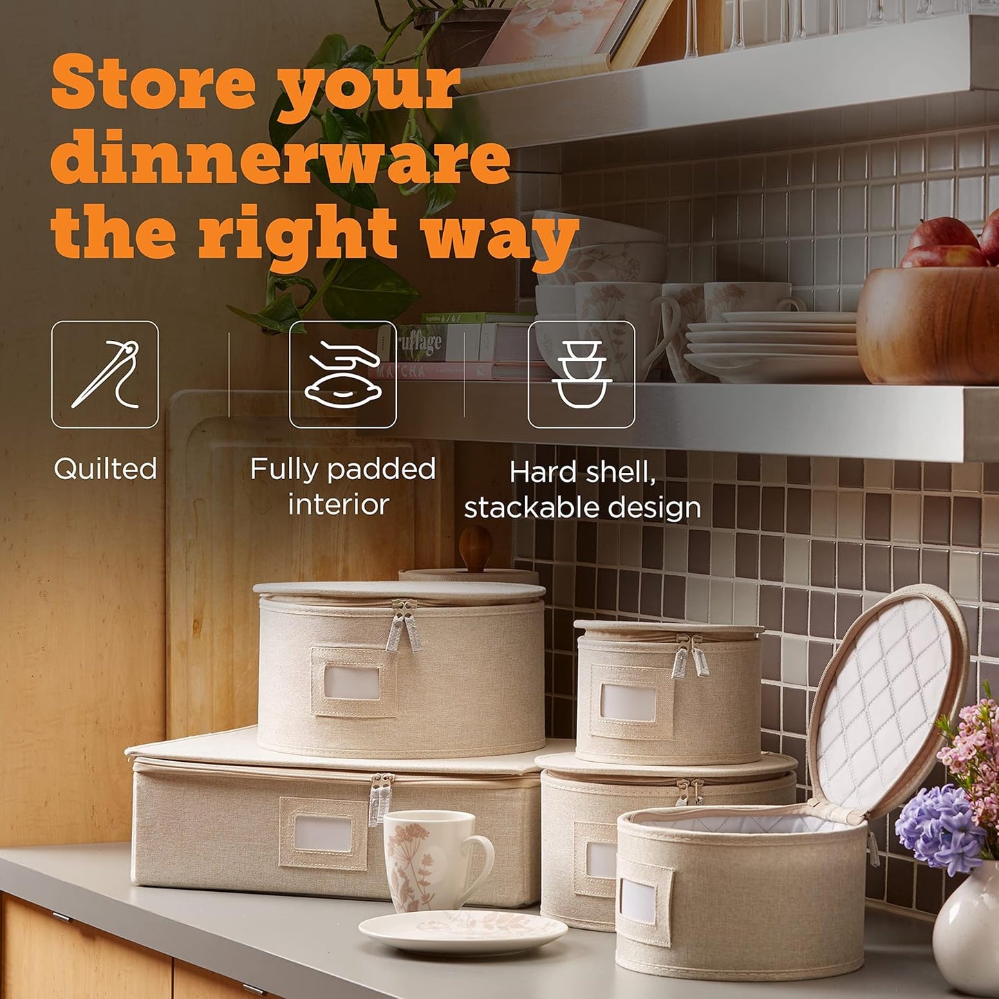 storageLAB China Storage Containers, Containers for Organizing, Hard Shell Case, Felt Plate Dividers, Moving Supplies, Storage Box, Wine, Dishes, Glasses Storage, Charger Plates Storage Containers