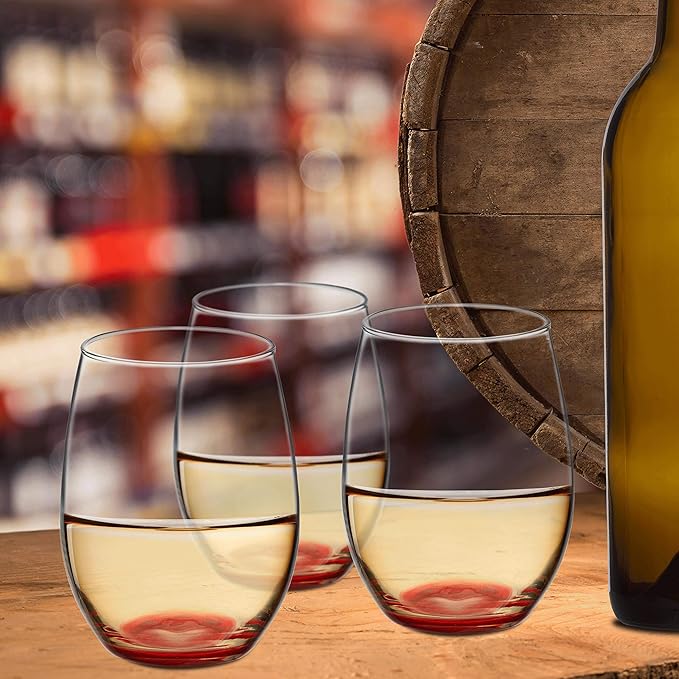 DISCOUNT PROMOS 10 ARC Stemless Wine Glasses Set, 21 oz. - Chardonnay, Cabernet, Merlot, Sauvignon - Red