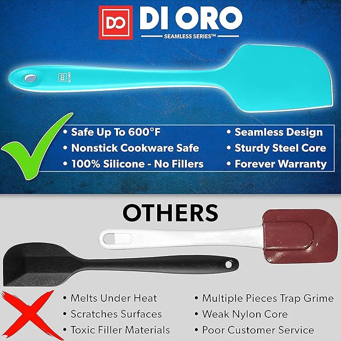 DI ORO Silicone Spatula Set - Rubber Kitchen Spatulas for Baking, Cooking, & Mixing - 600°F Heat-Resistant & BPA Free Silicone Scraper Spatulas for Nonstick Cookware - Dishwasher Safe (4pc, Teal)