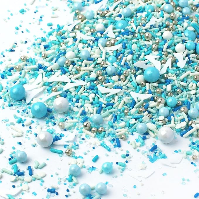 Sprinkle Pop Glass Slipper Princess Sprinkle Mix| Blue White Sprinkles with ~10 Frozen Shoe Wafer Paper and Silver Dragees| Girl Sprinkles Made in USA for Decorating Birthday Cupcakes Cake Donuts, 2oz