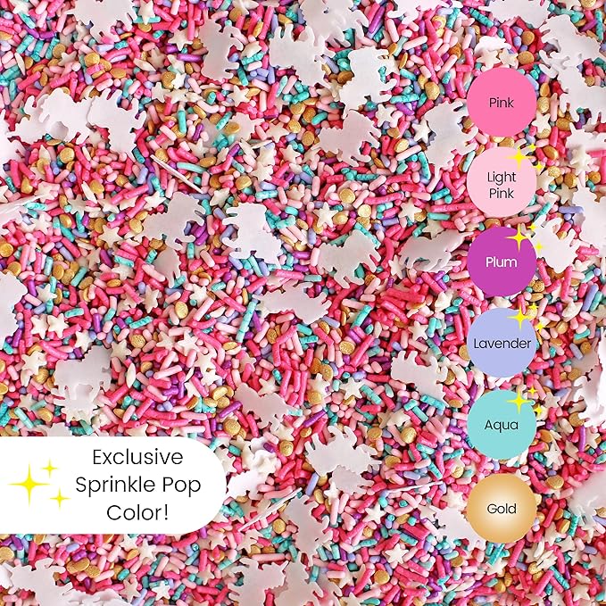Sprinkle Pop Party Like A Unicorn Sprinkle Mix| Rainbow Sprinkles Heavy on Pink Gold Jimmies with ~10 Unicorn Wafer Papers| Birthday Sprinkles Made in USA for Decorating Cake Cupcakes Cookie, 2oz