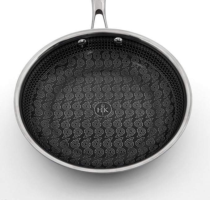 Hell's Kitchen Hybrid 8" Frying Pan, Tri-Clad Stainless Steel and Nonstick Ceramic PFAS Free, no PFOA, no PTFE, no Teflon, Non Toxic Cookware, Metal Utensil Safe, All Cooktops, Oven Safe