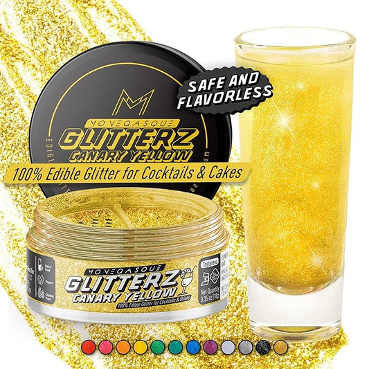 MONÉGASQUE Canary Yellow Edible Glitter for Drinks 10g – Yellow Edible Glitter for Cakes & Cocktails – Halloween Cocktail Drink Shimmer Flakes - Food Decorating & Cake Decorations Spray Dust