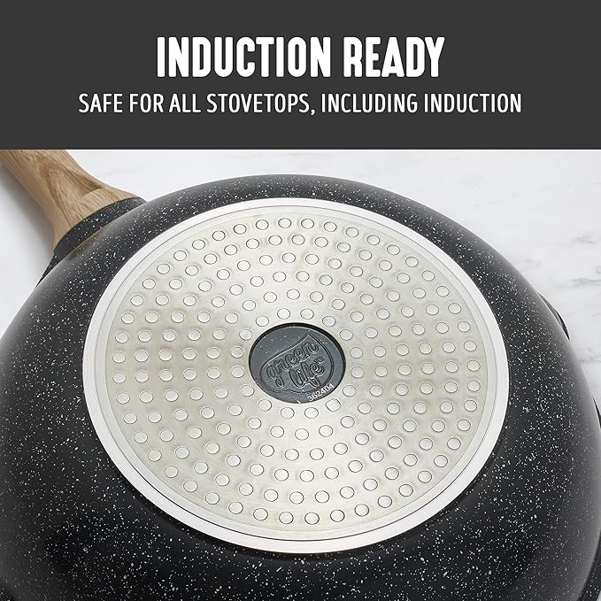 GreenLife Nonstick 12” (5QT) All in One Deep Skillet Wok with Lid, PFAS-Free Non-Toxic Ceramic Multi-Purpose Pan, Induction, All Stovetop, Egg, Stir Fry, Saute, Stay Cool Handle, Granite Black