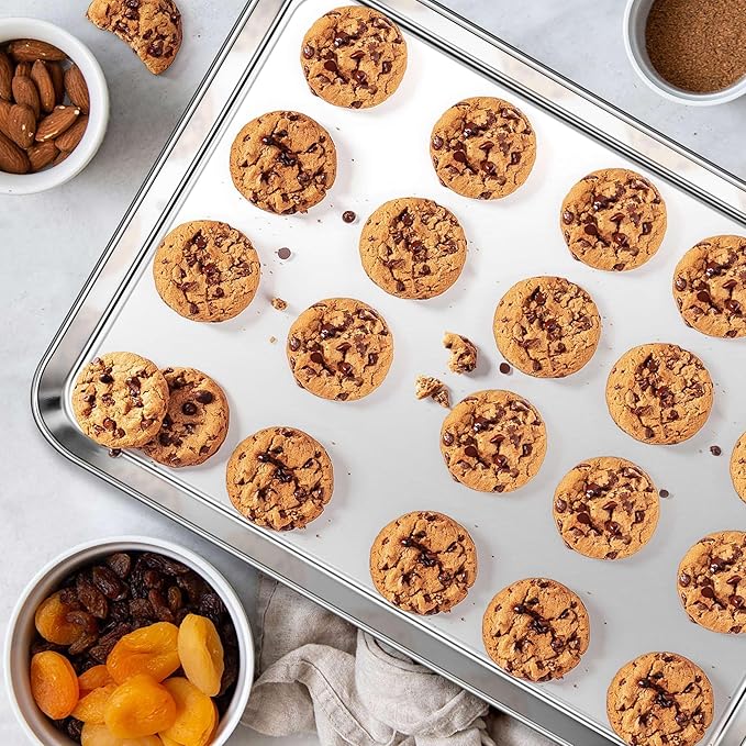 Homikit 2 Pack Baking Sheet, 16x12 Inches Stainless Steel Cookie Sheets for Baking, Large Toaster Oven Tray for Roasting Cooking, Metal Jelly Roll Pan Non Stick &Rustproof, Dishwasher Safe