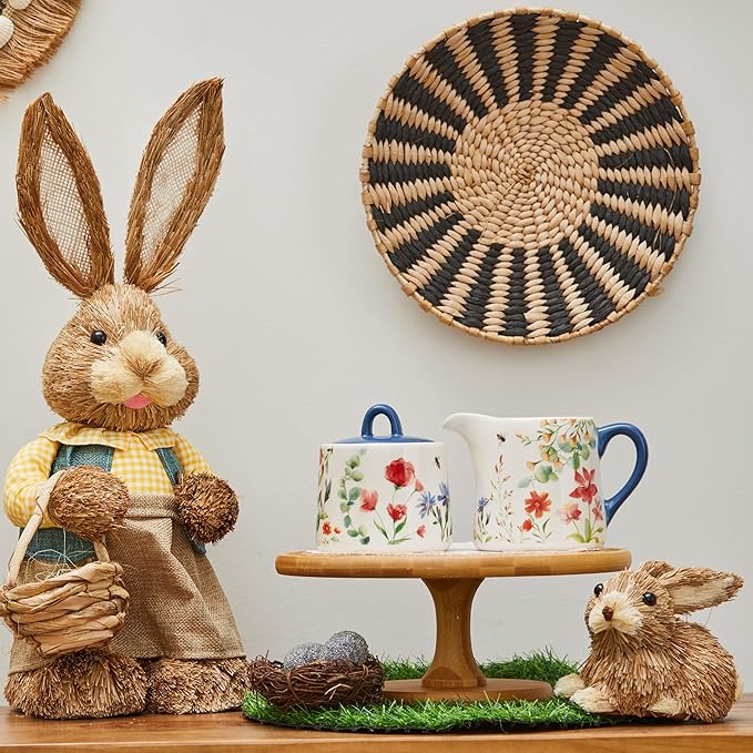 Bico Summer Provence Ceramic Sugar and Creamer Set, Sugar Bowl with Lid, Cute Container for Coffee Bar, Kitchen Countertop Accessories, Microwave and Dishwasher Safe