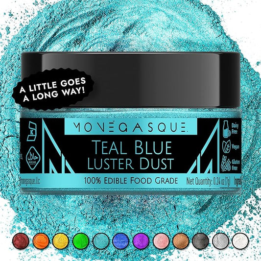 MONÉGASQUE Teal Blue Edible Glitter for Drinks 7g – Edible Glitter for Cakes & Cocktails Shimmer – Cocktail, Cake, & Cupcake Luster Dust Spray – Teal Food Coloring & Halloween Drink Decorations