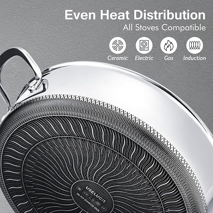 Hybrid Stainless Steel Pots and Pans Set Non Stick 10 Piece Tri-play Nonstick Cookware Sets Non-toxic Saute Pan with Tempered Glass Lids,Stay Cool Handles,Induction Dishwasher&Oven Safe