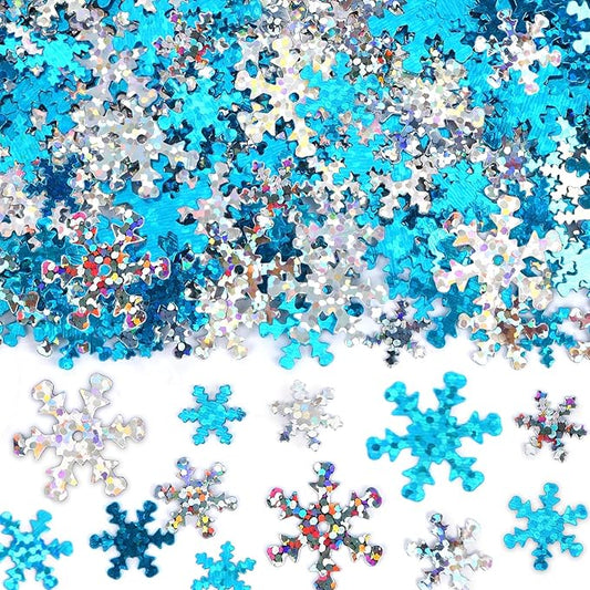 MARFOREVER Winter Snowflake Confetti Decorations, White Blue Glitter Confetti Snow Scatter Sequins for Winter Wonderland Frozen Holiday Baby Shower Party Table Decor Supplies