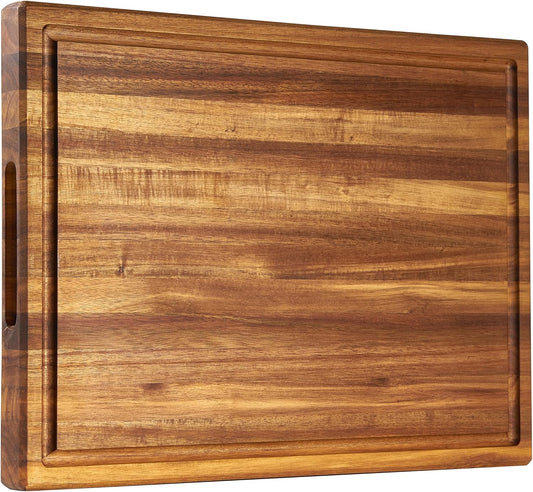COZIFA- Large Cutting Board Wood Acacia - Thick Wooden Cutting Boards for Kitchen - Wooden Chopping Boards for Kitchen with Juice Groove, Inner Handle, Natural Oil Wax Finish - 17x12 x1.2inches