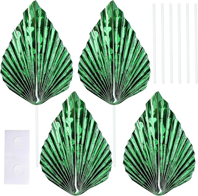 Gyufise 6Pcs Paper Palm Fan Cake Toppers Palm Spear Leaves Fan Cupcake Toppers Cake Insert Decorations Craft DIY Cake Bakeware Decoration for Birthday Party Wedding Party Decor Supplies Light Green