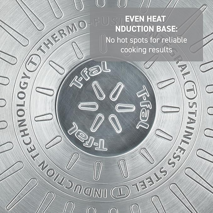 T-fal Stainless Steel Cookware Set 11 Piece, Induction, Oven Broiler Safe 500F, Kitchen Cooking Set w/Fry Pans, Saucepans, Saute Pan, Dutch Oven, Steamer, Pots and Pans, Dishwasher Safe, Silver