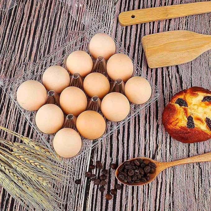 60 Pack Plastic Egg Cartons Cheap Bulk 1 Dozen Clear Empty Egg Cartons for Chicken Eggs, Reusable Egg Containers for Home Ranch Chicken Farm, Commercial Business Market Display, 3x4 Grids, Large