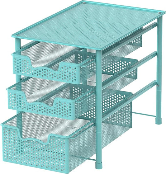 Simple Houseware Stackable 3 Tier Sliding Basket Organizer Drawer, Turquoise