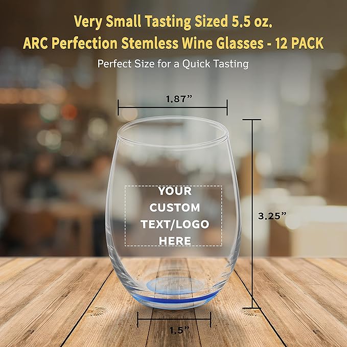Custom Stemless Wine Glasses by ARC 5.5 oz. Set of 12, Personalized Bulk Pack - Perfect for Hotel, Bar, Restaurant or Lounge - Blue