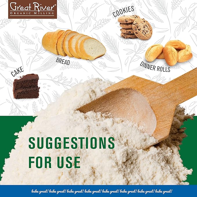 Great River Organic Milling Lily White Organic All-Purpose Flour | Unbleached & Unbromated | Non-GMO, Kosher | Ideal for Bread, Cookies, Cakes, Pizza Dough & Everyday Baking | 25 Lb