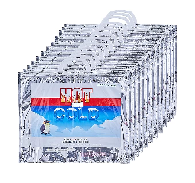 Superio Hot and Cold Insulated Bags for Food Delivery, Grocery Shopping Bags, Food Storage for Hot and Frozen Food for Travel, Disposable Cooler Bag, Reinforced Thermal Lunch Bag (12, 15.5"x13")