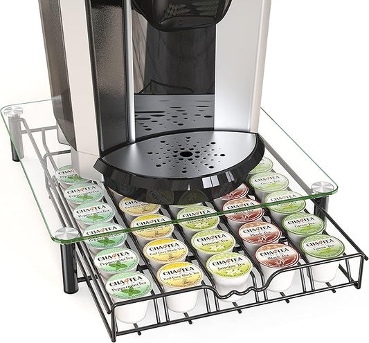 Deco Brothers Crystal Tempered Glass K-Cup Holder Drawer for 30 Coffee Pods Storage, Black