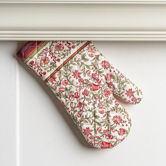 Maison d' Hermine Oven Gloves 100% Cotton Oven Mitt 7" x 13" with Loop Heat Resistant, BBQ, Cooking Gloves, Baking, Grilling, Kitchen, Handling Hot Pans (Pack of 1, Reveillon Au Jardin)