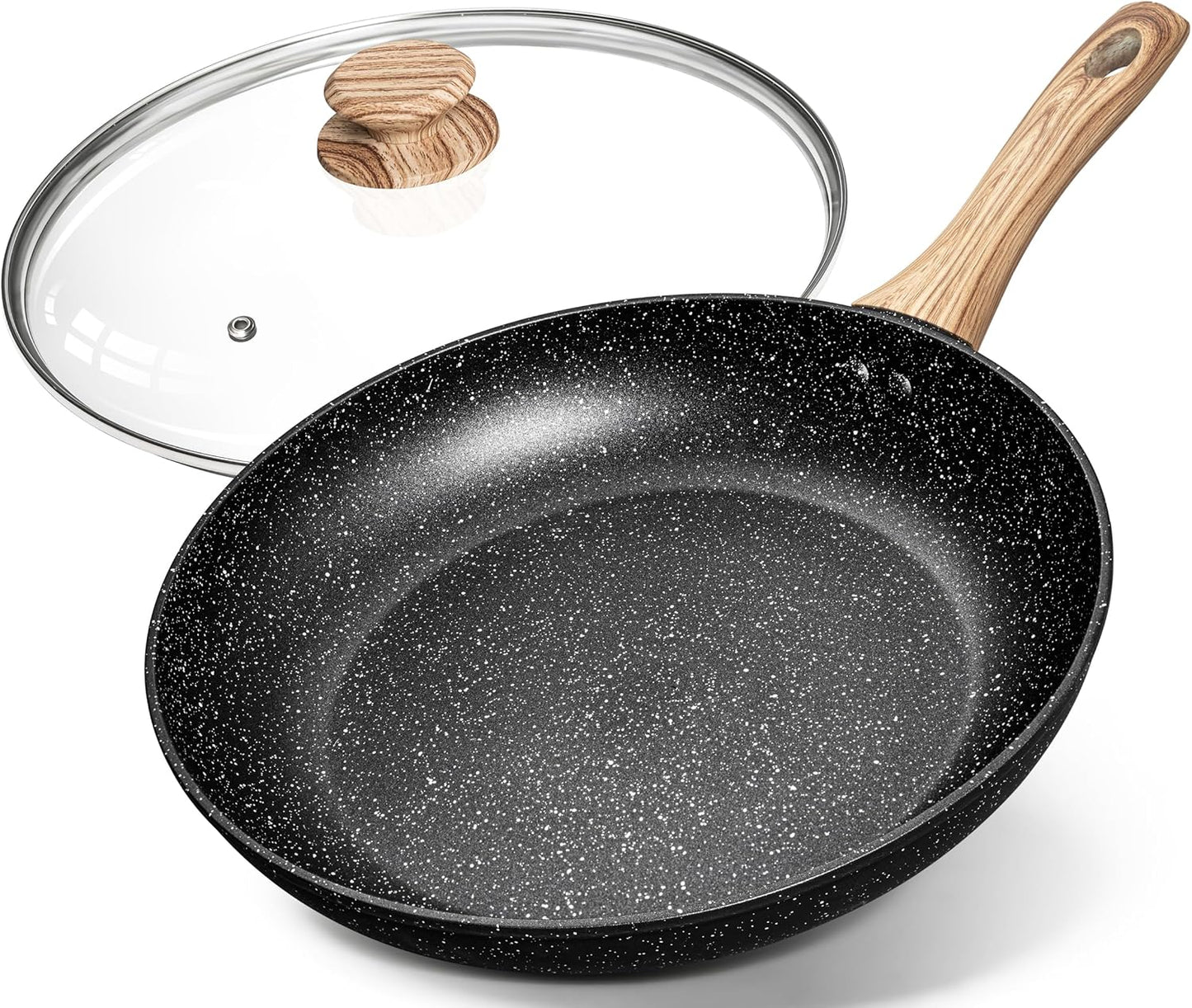 MICHELANGELO Non Stick Frying Pans - 12 Inch Nonstick Frying Pan with Glass Lid, Large Stone Fry Pan with Ergonomic Handle, Induction Compatible, Black