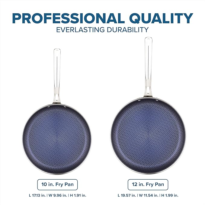 Viking 3-Ply Non Stick Frying Pans, 2-Piece Hybrid Plus Stainless Steel, 9.5 and 11 Inch, Silver