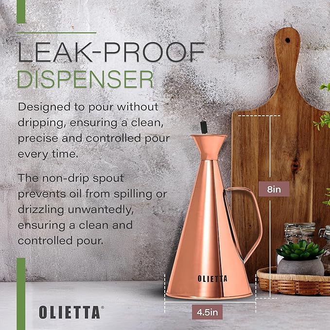 Olive Oil Dispenser Bottle Gold Stainless Steel Non Drip Leak Proof No Mess Vinegar Pourer & Kitchen Drizzler 17 oz 500ML 0.5 Litre Great for Pouring & Drizzling Easy to Clean & Leakproof