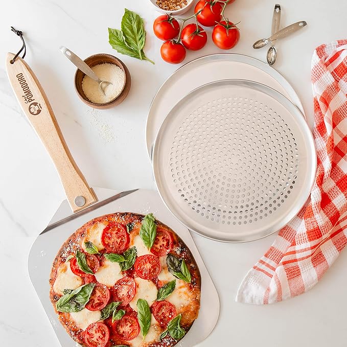 Chef Pomodoro Aluminum Metal Pizza Peel with Foldable Wood Handle for Easy Storage, Pizza Spatula, Gourmet Luxury Pizza Paddle for Baking Homemade Pizza Bread (12 inch)