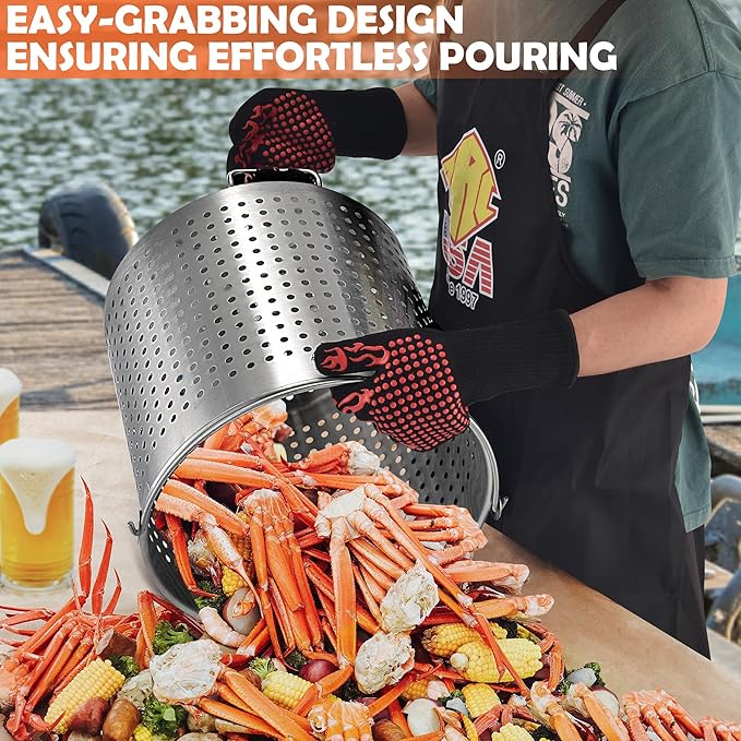 ARC 64-Quart Stainless Steel Seafood Boil Pot with Basket and Two Brown Paper, Crawfish, Crab, Lobster, Shrimp Boil Stock Pot with Strainer, Turkey Fryer, 16 Gallon