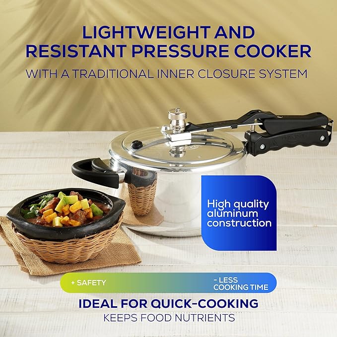 Universal (4.2 Quart / 4 Liter) Pressure Cooker, 5 Servings, Aluminum Pressure Cooker With Multiple Safety Systems and Heat Resistant Handles For Stews, Soup, Meat, and Beans