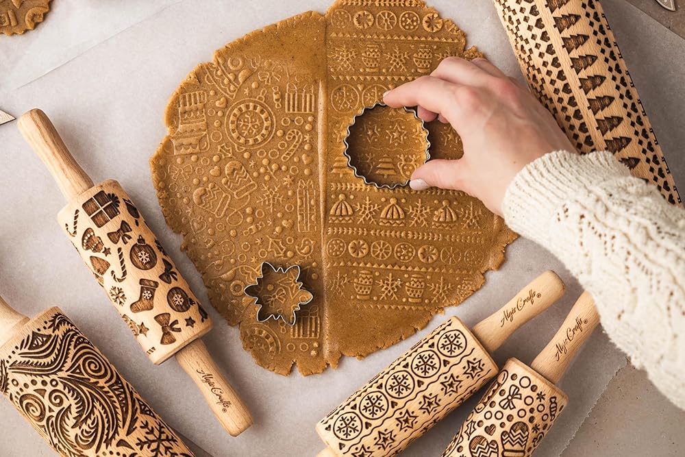 WINTER Embossing Rolling Pin for Christmas Cookies, Gingerbread, Shortbread by Algis Crafts