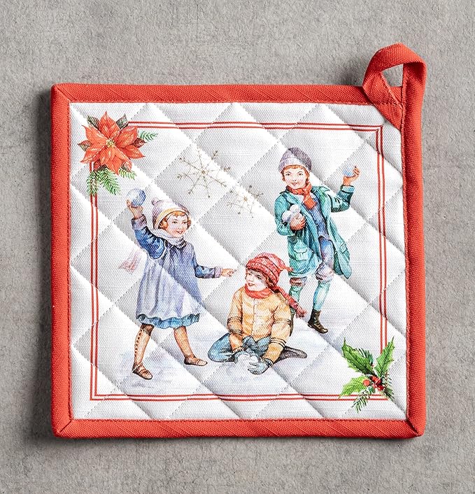 Maison d' Hermine Pot Holders 100% Cotton Heat Resistant Potholders 8" x 8" Hot Pads with Loop BBQ, Cooking, Baking, Grilling, Kitchen, Handling Hot Pans (Pack of 1, Chromo)