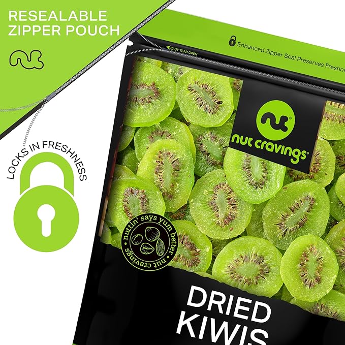 NUT CRAVINGS - Sun Dried Kiwi Slices, Lightly Sweetened (16oz, 1 LB) Bulk Dry Fruits Packed Fresh in Resealable Bag - Sweet Healthy Snack, Naturally Grown, Vegan, Kosher