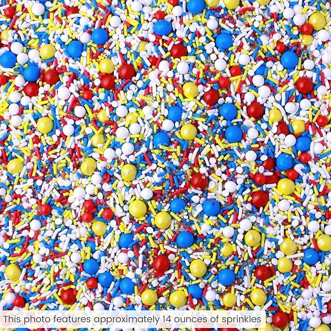 Sprinkle Pop Crash! Boom! Pow! Sprinkle Mix| Red Yellow Blue White Sprinkles| Superhero Cartoon Comic Book Themed Birthday Sprinkles Made in USA for Decorating Cupcakes Cakes Cookies Ice Cream, 2oz
