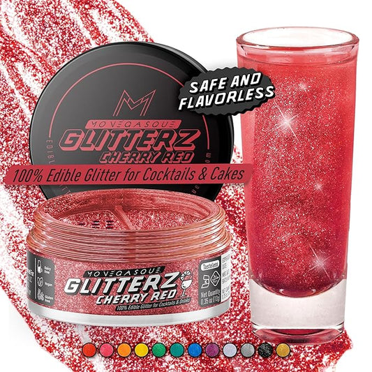 MONÉGASQUE Cherry Red Edible Glitter for Drinks 10g – Red Edible Glitter for Cakes & Cupcakes - Champagne & Cocktail Drink Shimmer Flakes - Halloween Food Decorating Sprinkles & Cake Decorations Spray