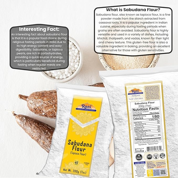 Rani Sabudana Flour (Tapioca/Sago Flour) 7oz (200g) ~ All Natural | Vegan | Gluten Friendly | NON-GMO | Kosher | Indian Origin