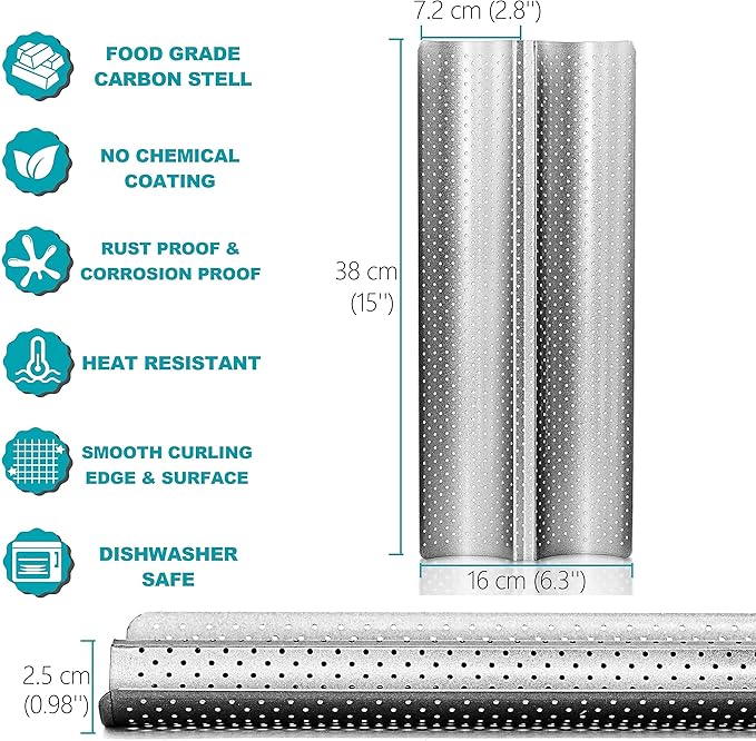 Anaeat Nonstick Perforated French Bread Baking Pan, 15"X 6.3" Premium Toast Mold, Silver