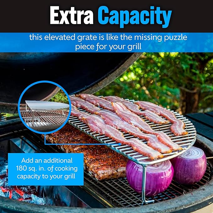 SnS Grills Slow ‘N Sear Elevated Cooking Grate - Compatible with Weber and Other Grills - Heavy Duty Stainless Steel, More Grill Space for Tailgating, Camping, and Backyard Cooking