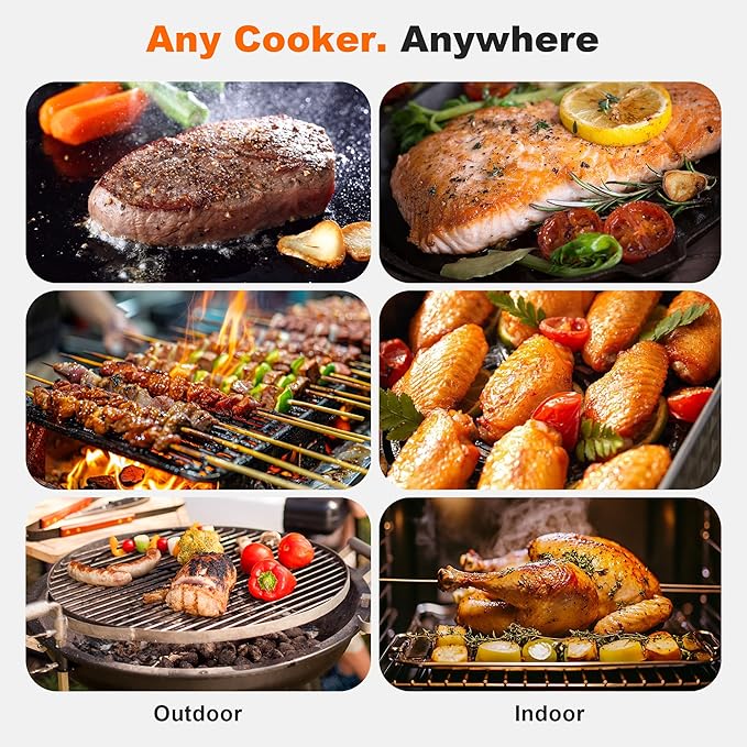 Dual Probes Meat Thermometer, Smart Digital Magnetic Standalone Base, Bluetooth Wireless Meat Thermometer Remote Tracking and Real-Time Readings, iOS and Android, for Grill, BBQ, Smoker