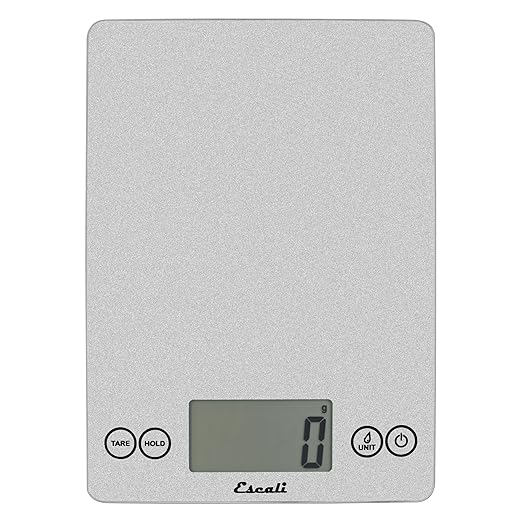 Escali Arti Glass Food Scale Digital Countertop Kitchen, Baking and Cooking Scale with Nutrition and Calorie Counter, 15-Pound Capacity, 9" x 6.5" x .75", Shiny Silver