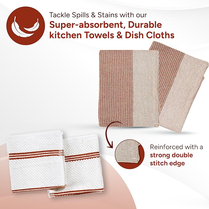 Casa Platino Potholders for Kitchens, 8-Piece – 500°F Heat Resistant Oven Mitts and Pot Holders, Mini Oven Mitts with Silicone Grip, 2 Kitchen Towels & 2 Dish Cloths – Durable & Non-Slip – Canyon Rose