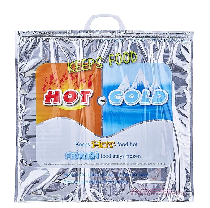 Superio Hot and Cold Insulated Bags for Food Delivery, Grocery Shopping Bags, Food Storage for Hot and Frozen Food for Travel, Disposable Cooler Bag, Reinforced Thermal Lunch Bag (1, 20"x19")