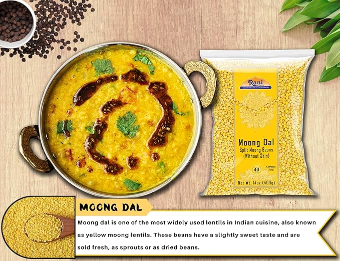Rani Moong Dal (Split Mung Beans Without Skin) Lentils Indian 14oz (400g) ~ All Natural | Gluten Friendly | Non-GMO | Kosher | Vegan | Indian Origin