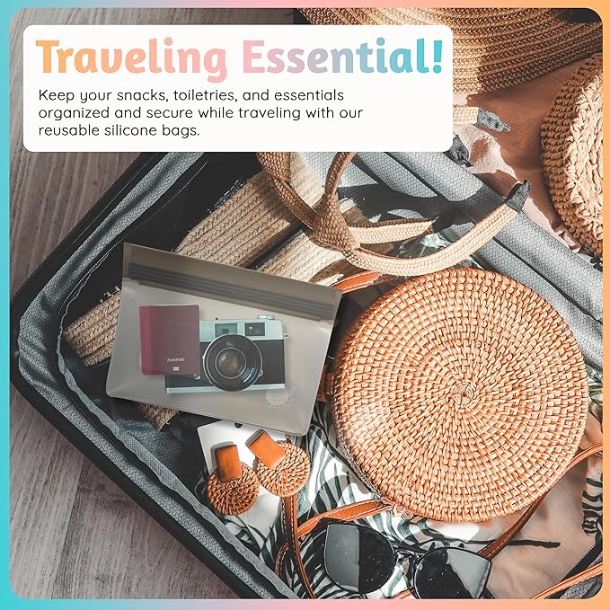 Reusable Silicone Food Storage Bags – 21-Pack Stand-Up, BPA-Free, Freezer, Dishwasher Safe & Eco-Friendly – 4 Gal, 6 L, 7 M, 3 S + Rack – Airtight Leakproof Sandwich, Snack, and Meal Prep Bags (Grey)