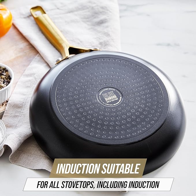 Blue Diamond Gold 10 Piece Cookware Pots and Pans Set, Induction Suitable, Diamond Infused PFAS-Free Ceramic Nonstick, Durable, Metal Utensil Safe, Dishwasher Safe, Gold Handle, Black