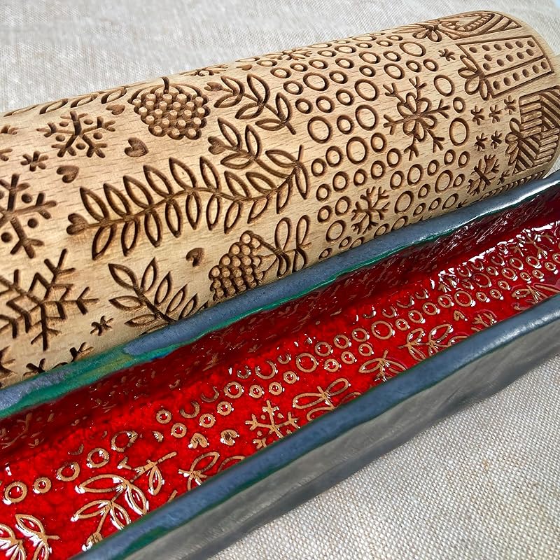 CHRISTMAS PRINTS Embossing Rolling Pin. Laser Engraved Dough Roller for Embossing Homemade Christmas Cookies by Algis Crafts